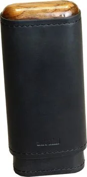 Czarna skórzana cygarniczka Adorini z drewnianą górą na 2-3 cygara