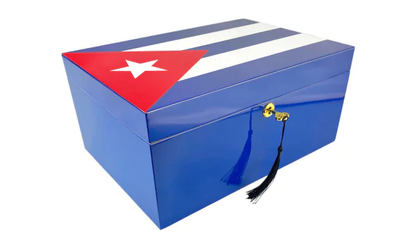 Humidor na cygara niebieski z kubańską flagą 100 cygar