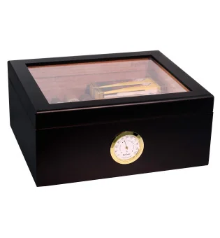 Średni czarny humidor BigSmoke ze szklaana pokrywą