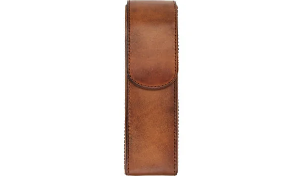 Brązowe kieszonkowe etui ze skóry vintage na dwa cygara z etui na obcinacz lub zapalniczkę adorini