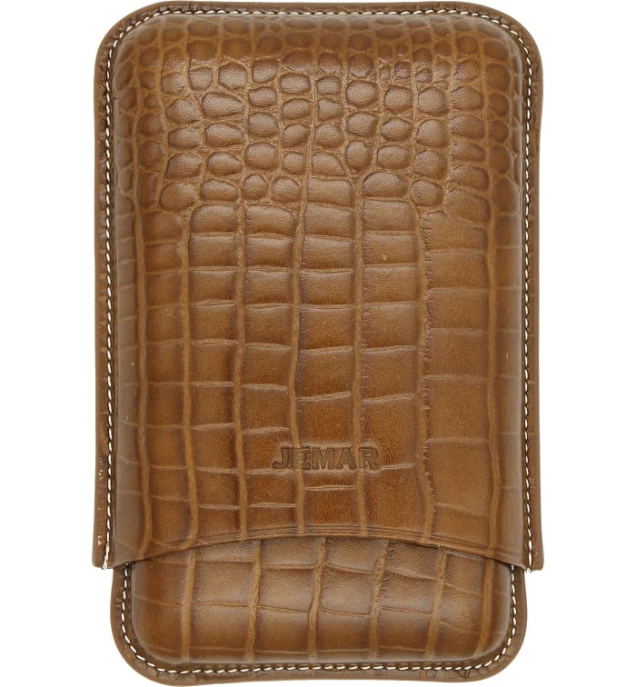 Skórzane camelowobrązowe etui Jemar na trzy cygara