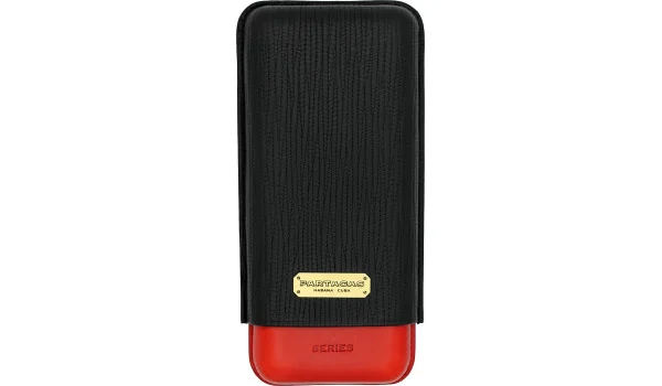 Skórzane etui na trzy cygara Partagas, czarno-czerwone zdjęcie 2