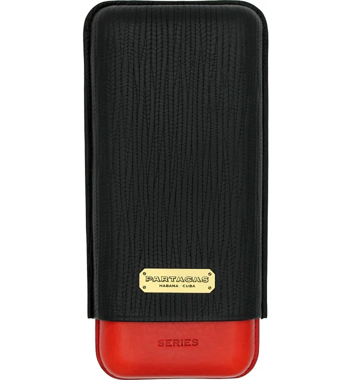 Skórzane etui na trzy cygara Partagas, czarno-czerwone zdjęcie 2