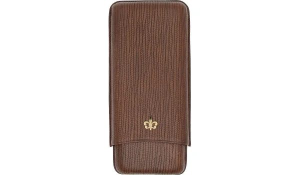 Skórzane brązowe etui na trzy cygara Montecristo Fleur de Lis