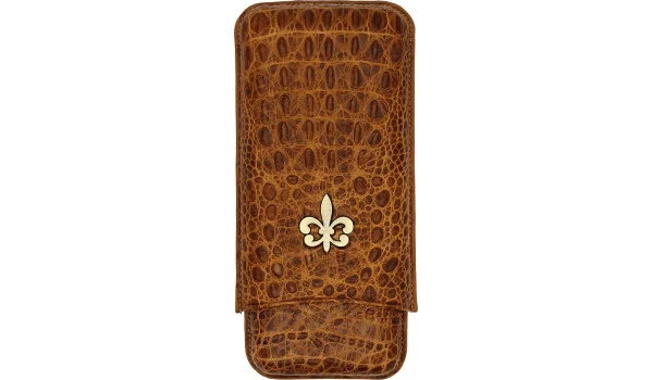 Skórzane brązowe etui z motywem skóry krokodyla na 3 cygara Montecristo Fleur de Lis